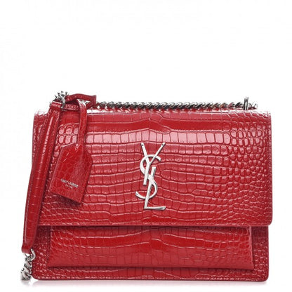 Saint Laurent Calfskin Crocodile Embossed Medium Monogram Sunset Rouge Eros 1 of 9