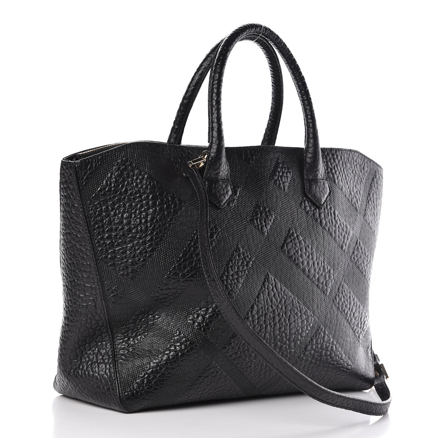 Burberry Heritage Grain Check Embossed Medium Dewsbury Tote Black 3 of 11