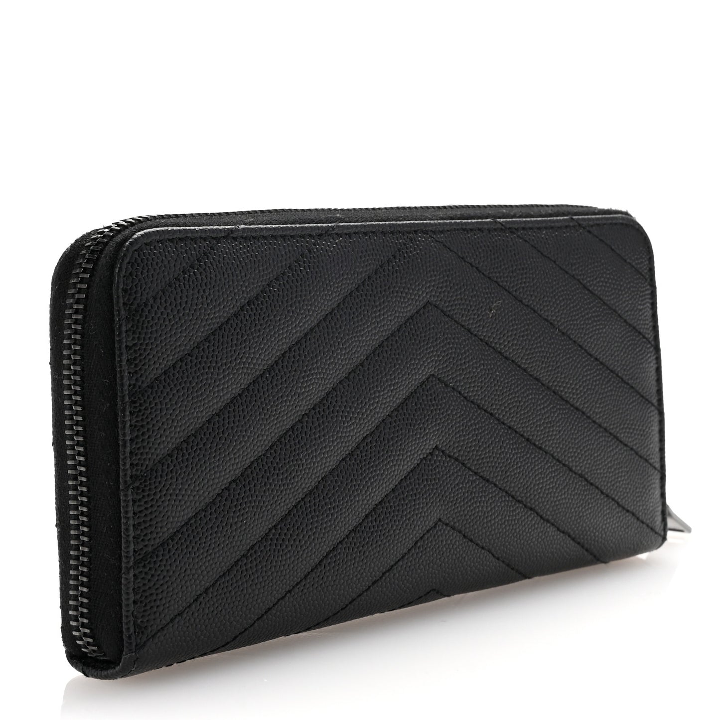 Grain De Poudre Matelasse Chevron Monogram Monochrome Zip Around Wallet Black