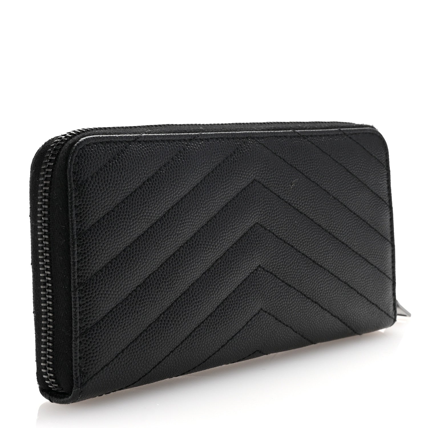 Saint Laurent Grain De Poudre Matelasse Chevron Monogram Monochrome Zip Around Wallet Black 3 of 9