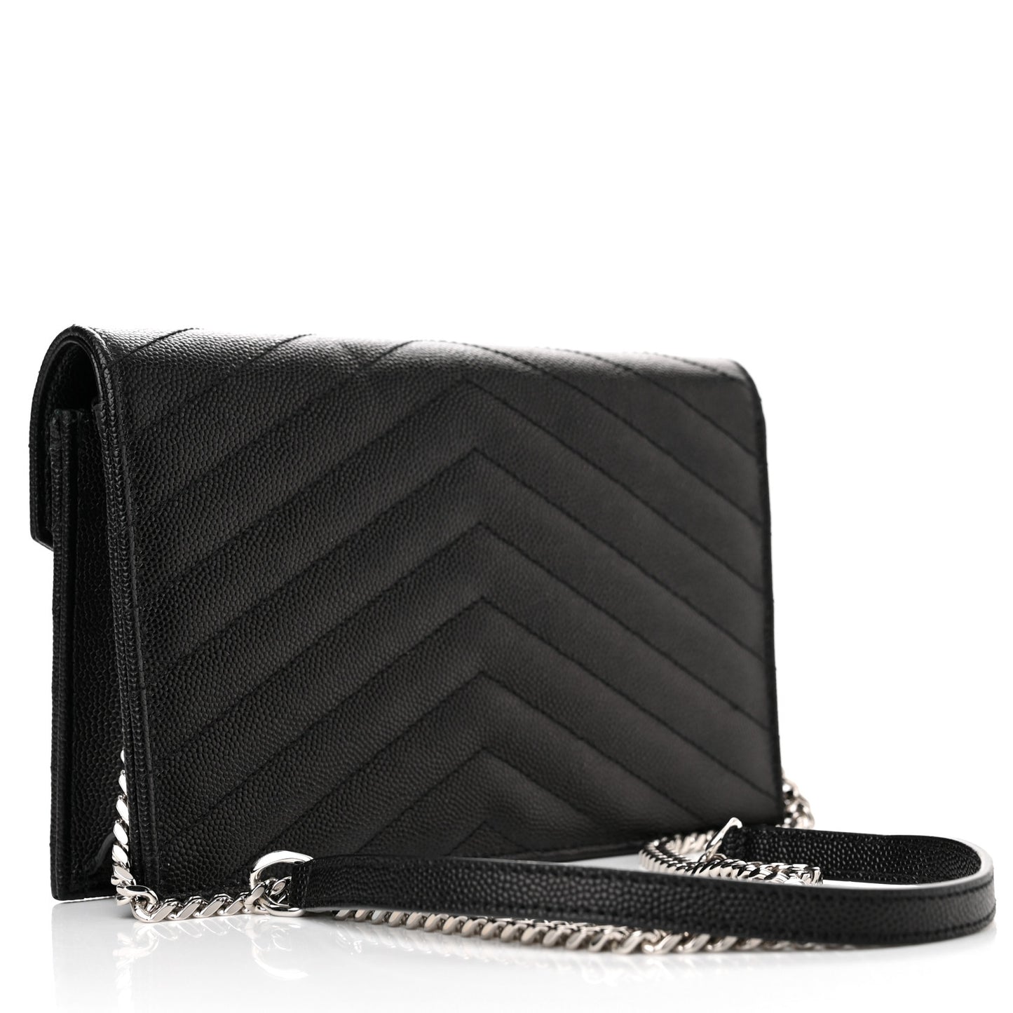 Grain De Poudre Matelasse Chevron Monogram Envelope Chain Wallet Black