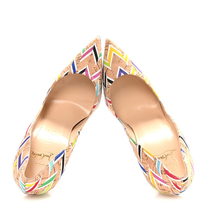 Christian Louboutin Cork Chevron Pigalle Follie 100 Pumps 38 Multicolor 2 of 8