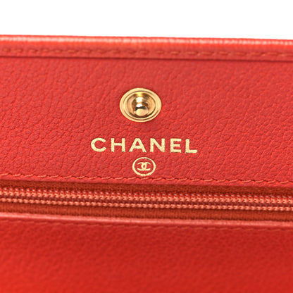 Chanel Goatskin Camellia CC Wallet On Chain WOC Orange 5 of 13