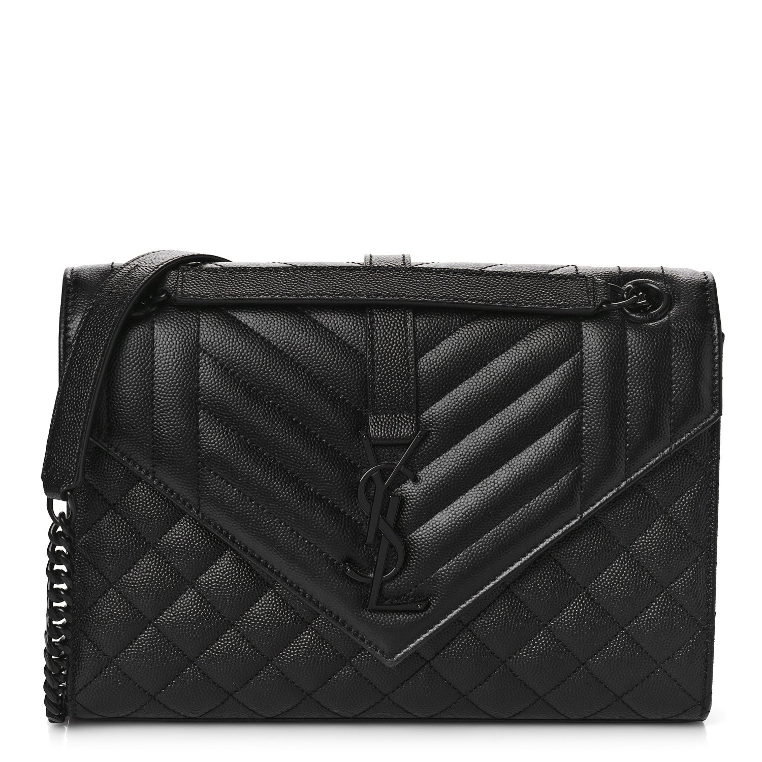 Saint Laurent Grain De Poudre Textured Mixed Matelasse Triquilt Medium Monogram Monochrome Satchel Black 1 of 8