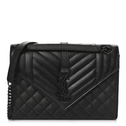 Saint Laurent Grain De Poudre Textured Mixed Matelasse Triquilt Medium Monogram Monochrome Satchel Black 1 of 8