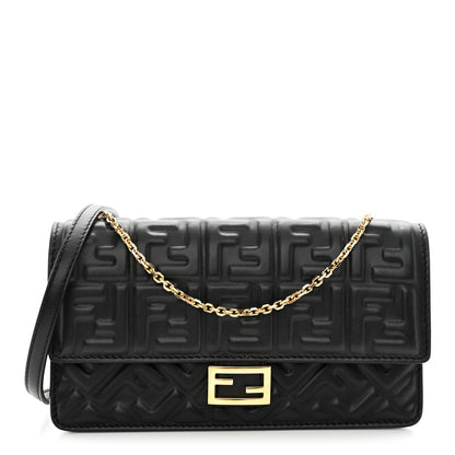 Fendi Nappa Matisse FF Embossed Wallet On Chain Black 1 of 11