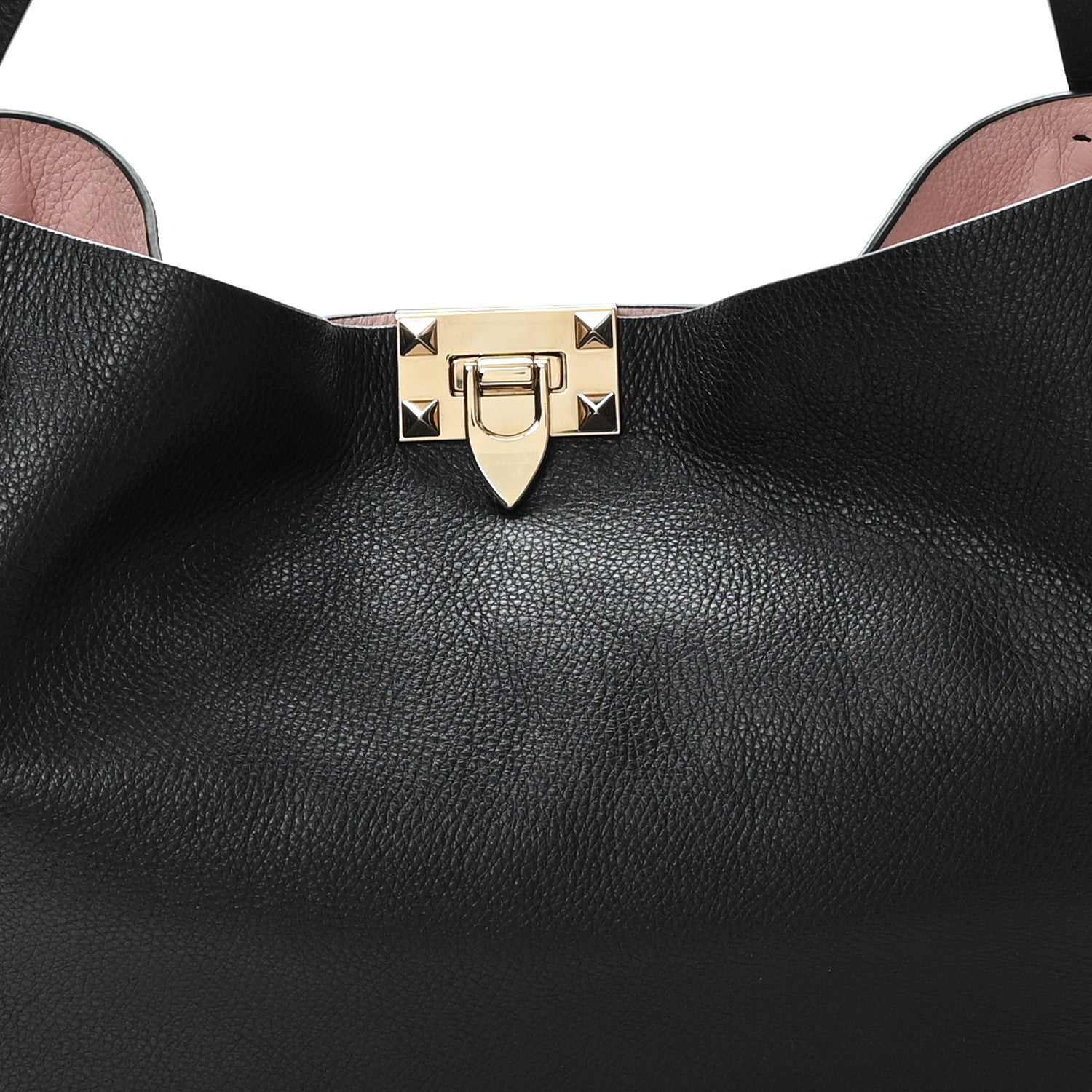 Valentino Garavani Grained Calfskin Small Rockstud Flip Lock Tote Black Rose Quartz 7 of 9