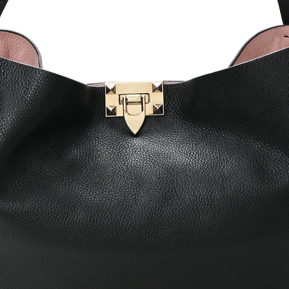 Valentino Garavani Grained Calfskin Small Rockstud Flip Lock Tote Black Rose Quartz 7 of 9