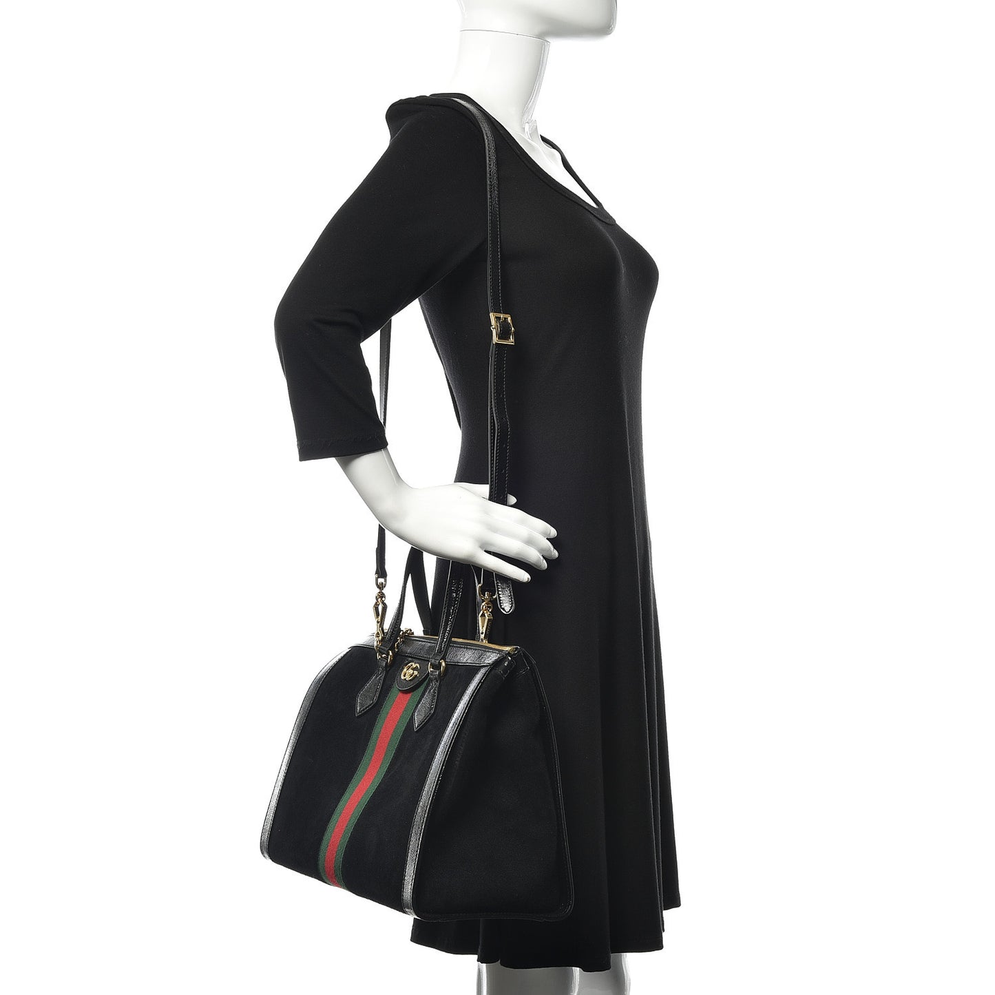 Suede Patent GG Web Medium Ophidia Tote Bag Black