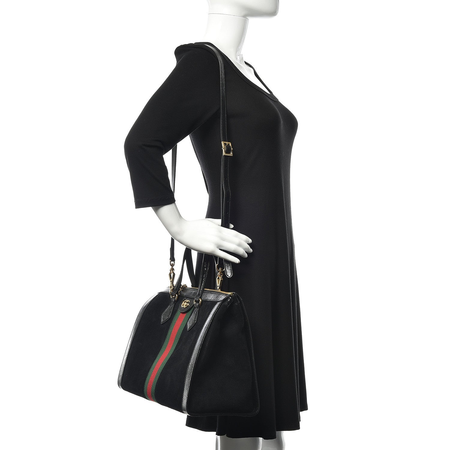 Gucci Suede Patent GG Web Medium Ophidia Tote Bag Black 2 of 10