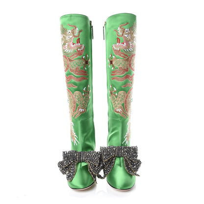 Gucci Silk Satin Malaga Kid Embroidered Candy Dragon Block-Heel Knee Boot 36 Palm 2 of 11