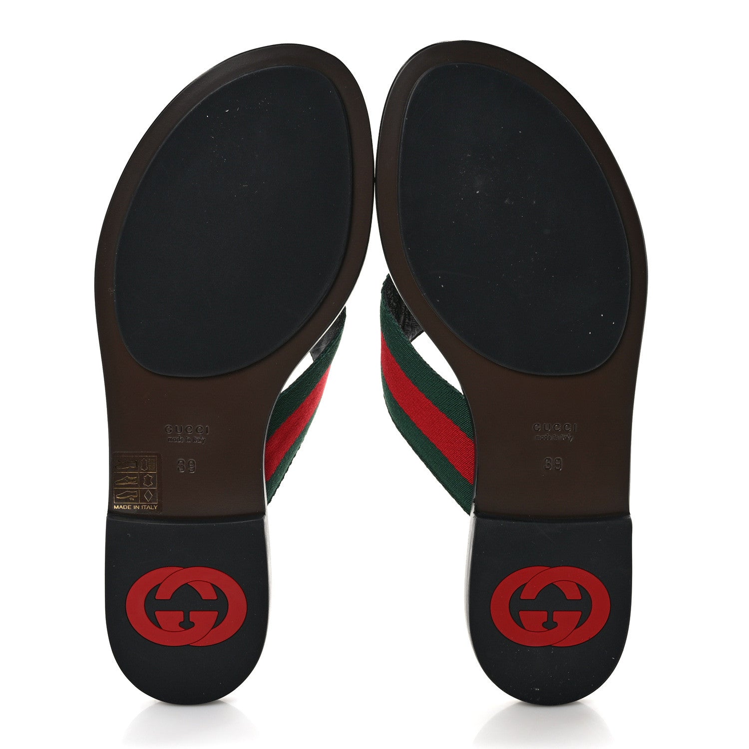 Gucci Nylon Calfskin Web GG Monogram Womens Thong Sandals 39 Green Red Cocoa 5 of 7