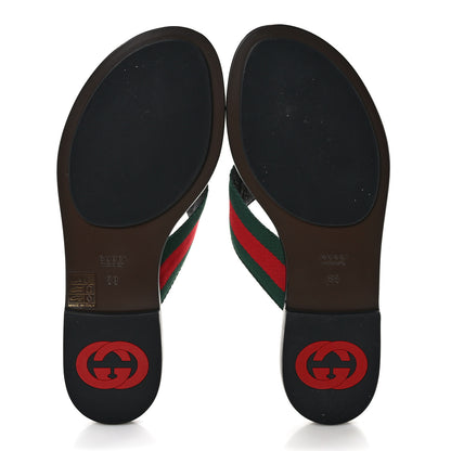 Gucci Nylon Calfskin Web GG Monogram Womens Thong Sandals 39 Green Red Cocoa 5 of 7