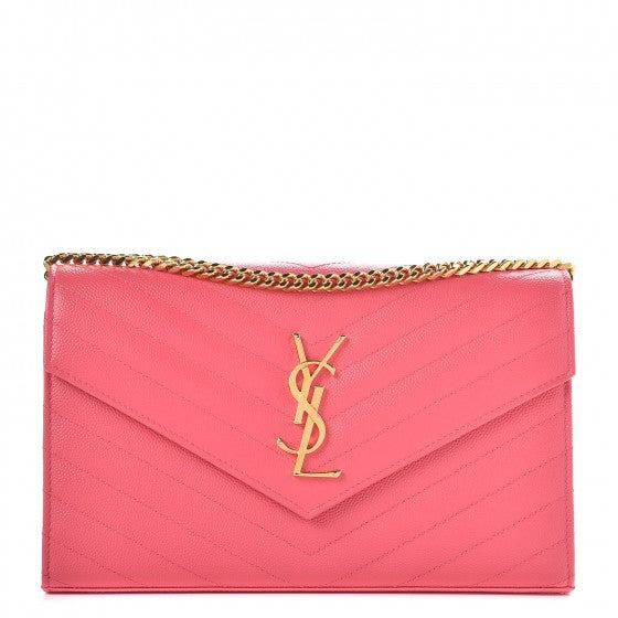 Grain De Poudre Matelasse Chevron Monogram Chain Wallet Rose Clair
