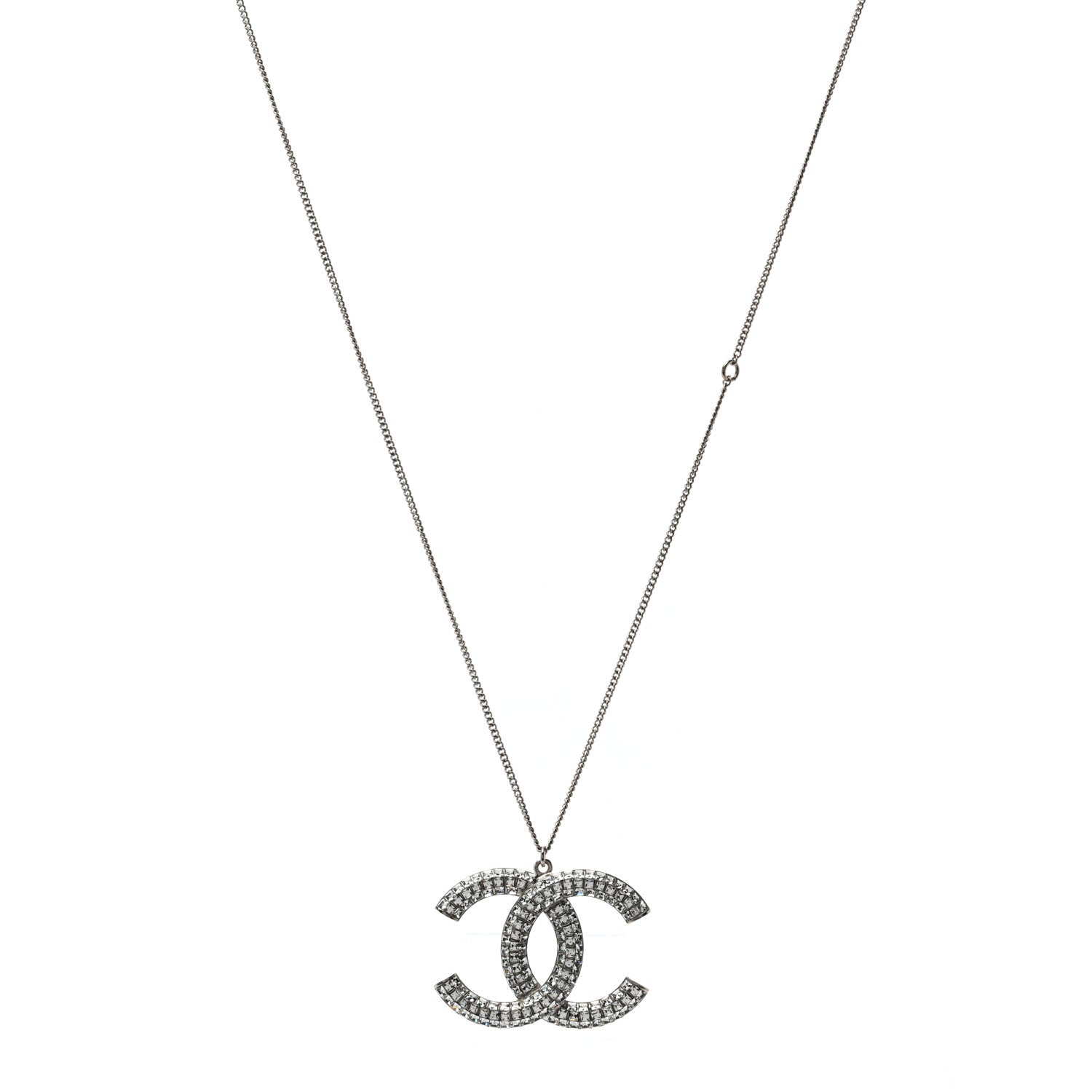 Chanel Crystal CC Pendant Necklace Silver 1 of 4