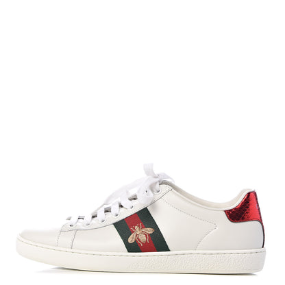 Gucci Calfskin Ayers Bee Embroidered Womens Ace Sneakers 37.5 White Green 1 of 13