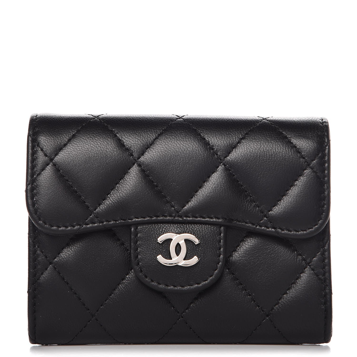 Chanel Lambskin Quilted Flap Card Holder Wallet Black 1 of 9