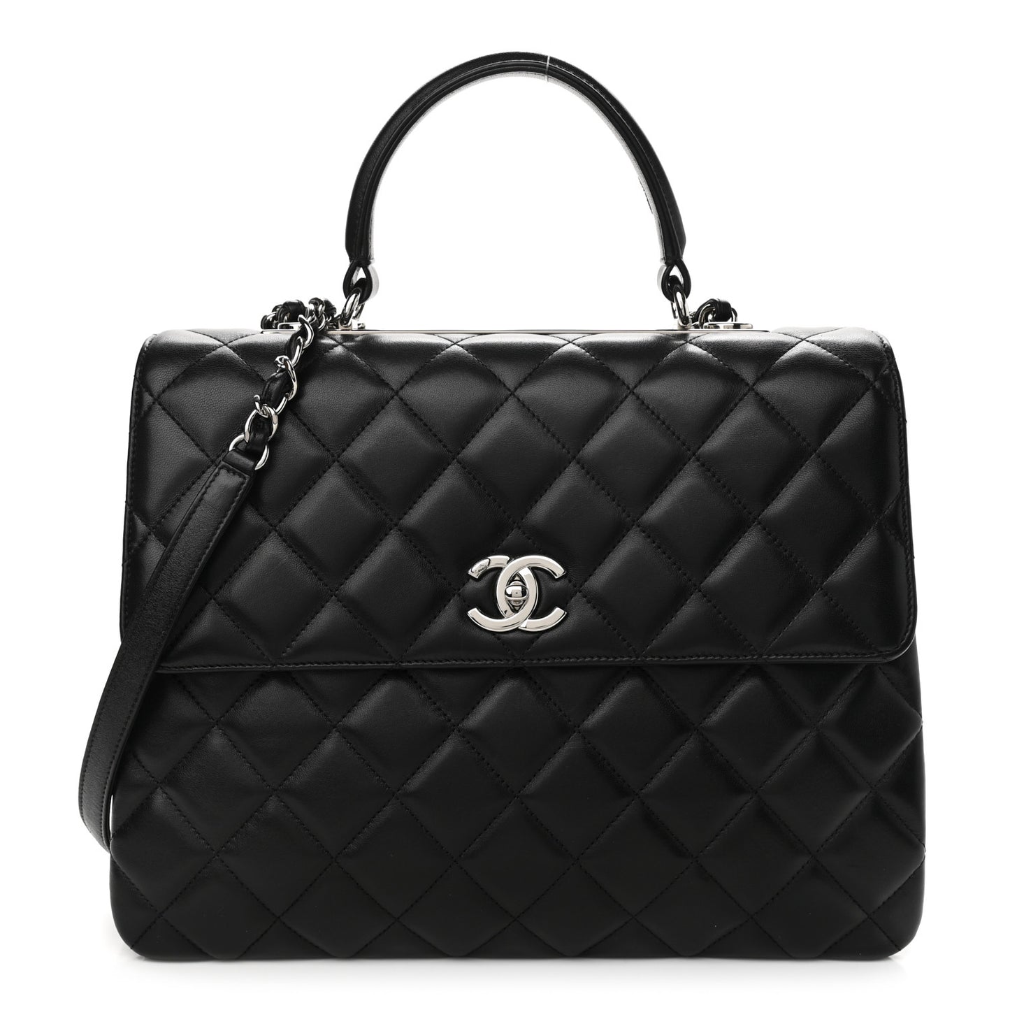 Lambskin Quilted Large Trendy CC Dual Handle Flap Bag Black