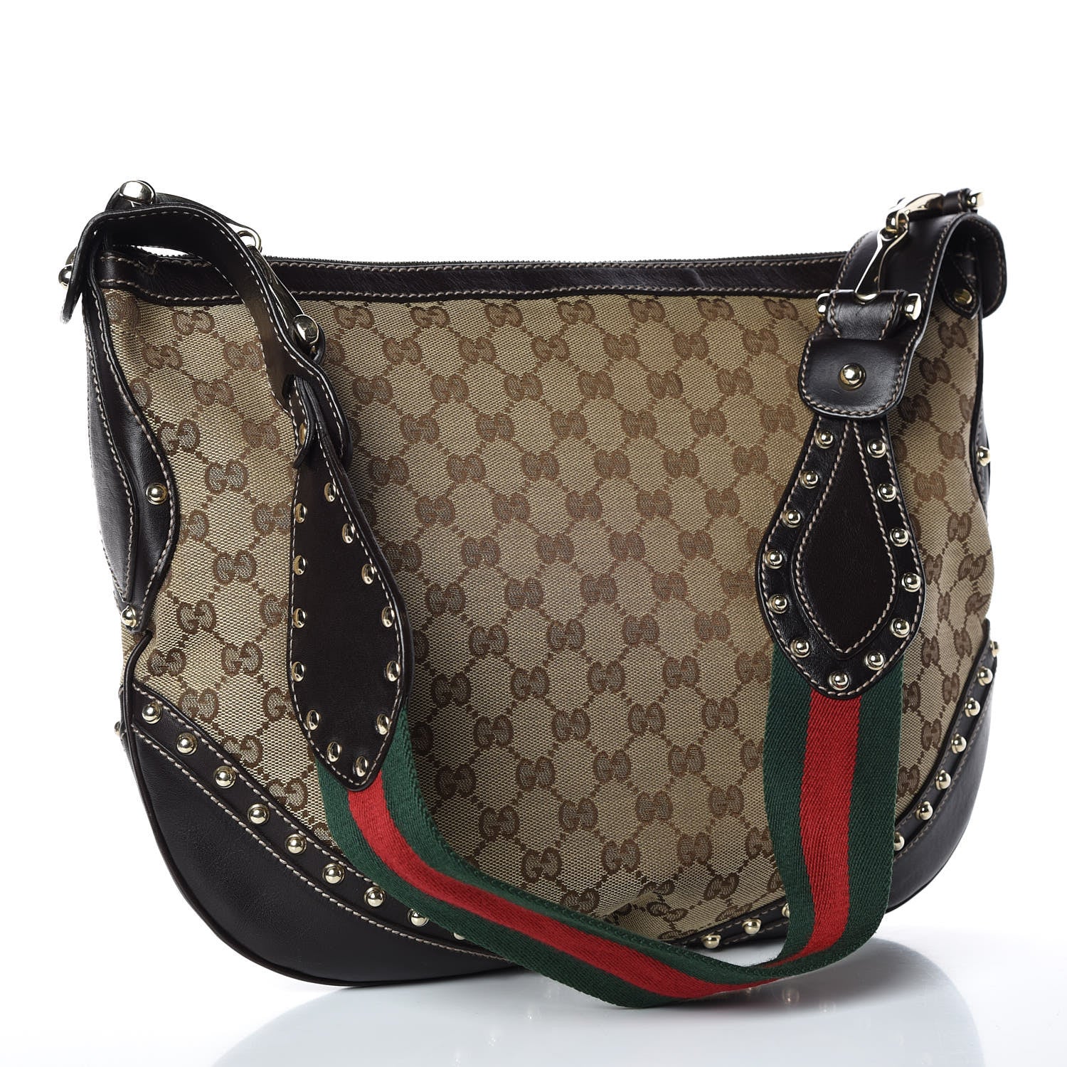 Gucci Monogram Web Pelham Studded Shoulder Bag Brown 3 of 10