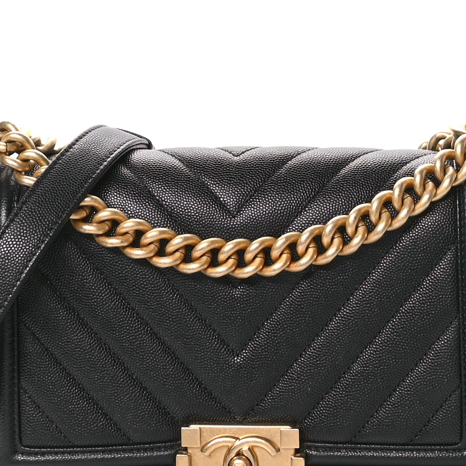 Chanel Caviar Chevron Quilted Medium Boy Flap Black 7 of 11