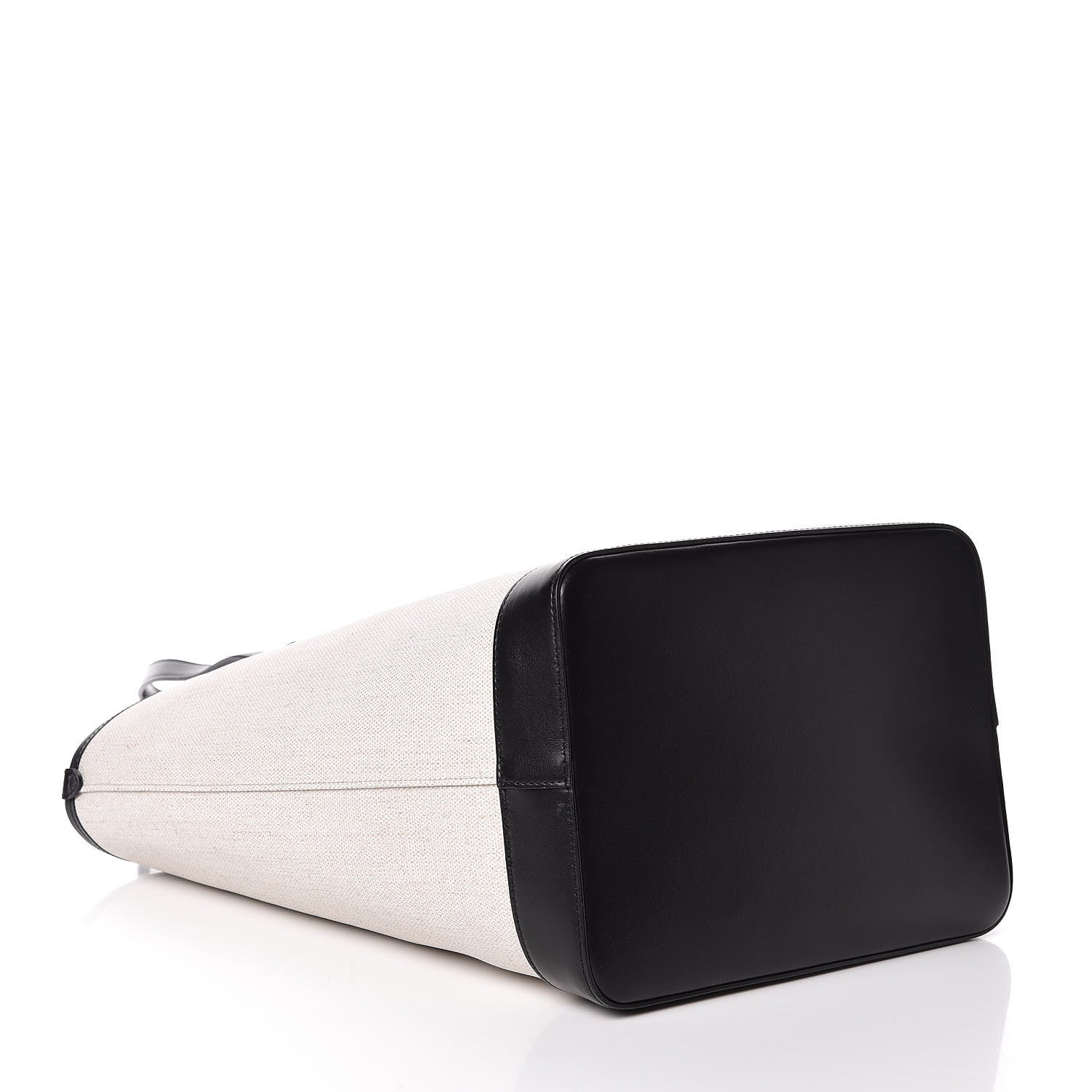 Saint Laurent Canvas Calfskin Teddy Drawstring Shopping Tote White Black 5 of 9