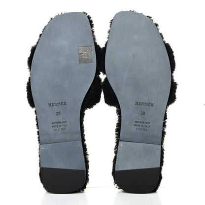 Hermes Woolskin Oran Sandals 38 Black 4 of 4
