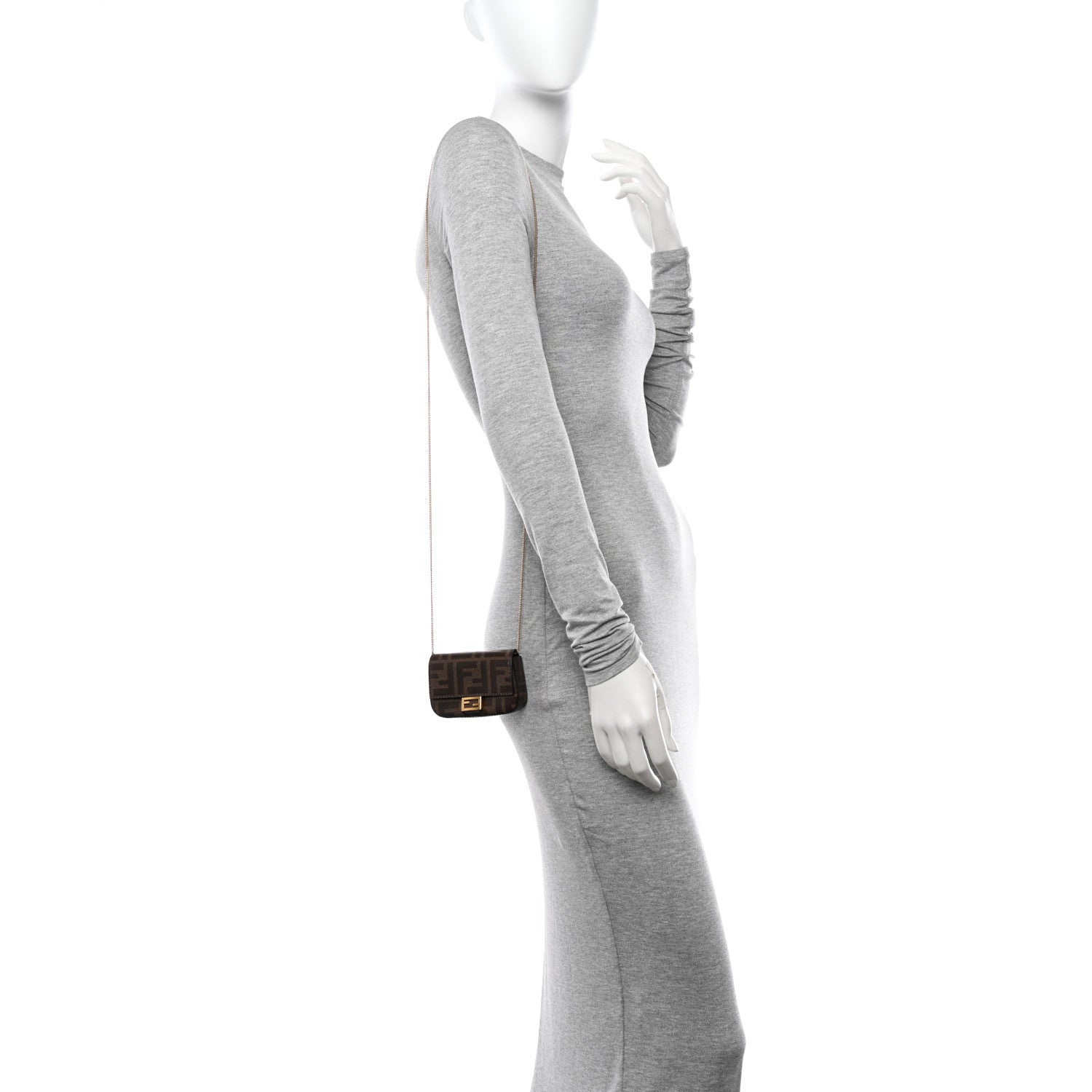 Fendi Glazed Fabric FF 1974 Nano Baguette Charm Mogano Panna 2 of 10