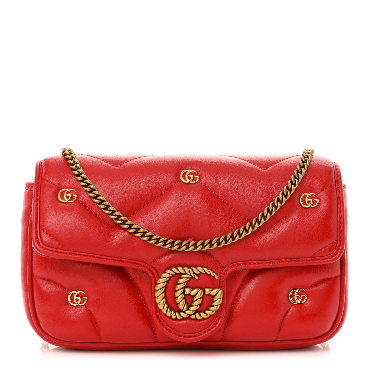 Gucci Calfskin Matelasse Double G Studs Mini Torchon GG Marmont Shoulder Bag Hibiscus Red 1 of 12