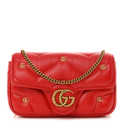 Gucci Calfskin Matelasse Double G Studs Mini Torchon GG Marmont Shoulder Bag Hibiscus Red 1 of 12