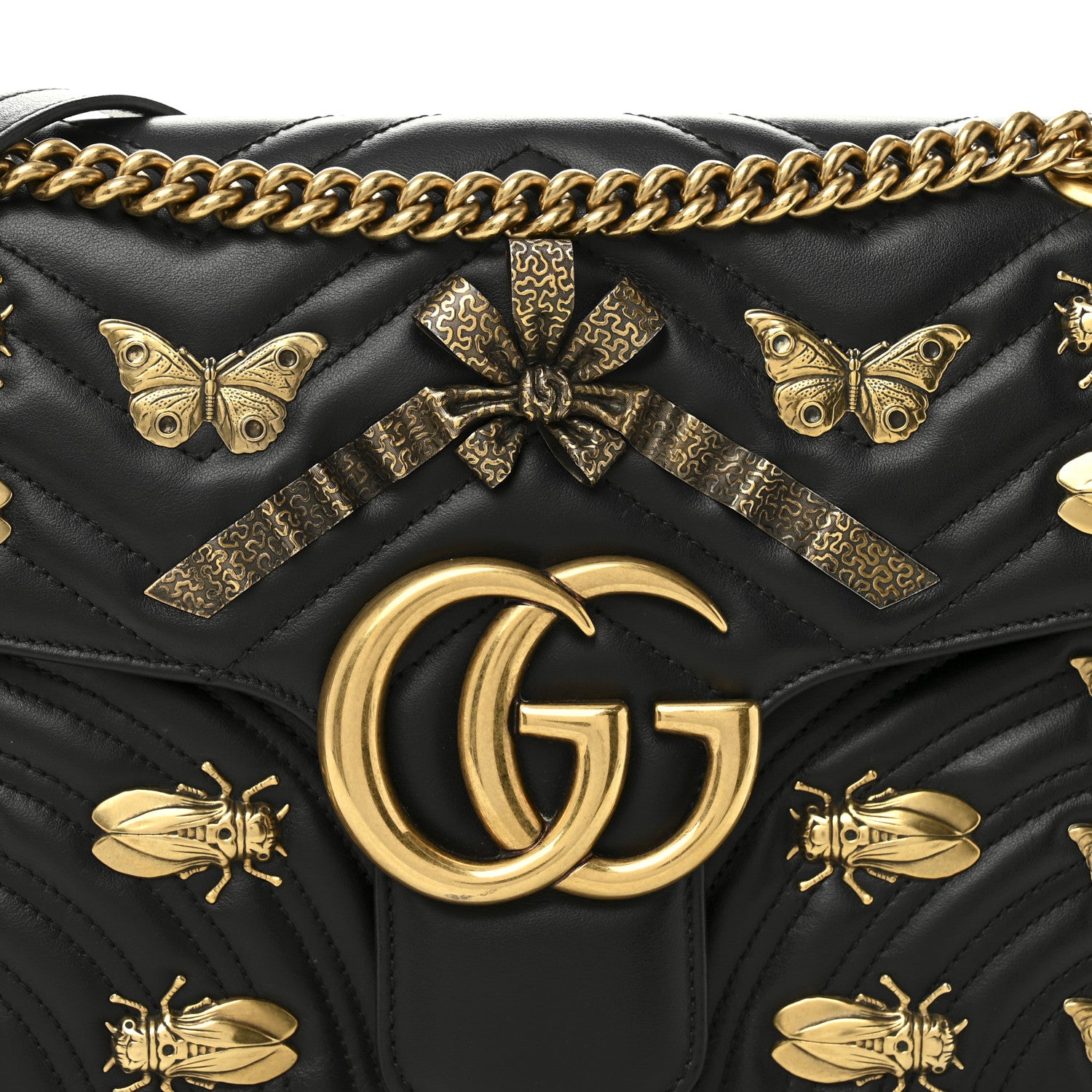 Gucci Calfskin Matelasse Animal Studs Medium GG Marmont Shoulder Bag Black 8 of 11