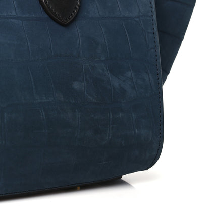 Celine Smooth Calfskin Nubuck Crocodile Embossed Small Tie Knot Tote Navy 12 of 12