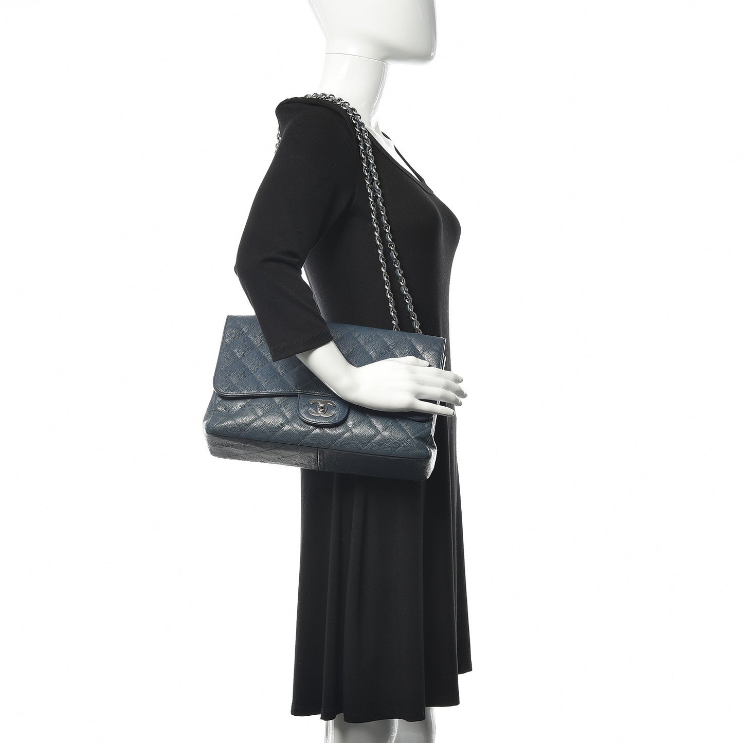 Caviar Quilted Jumbo Single Flap Dark Blue