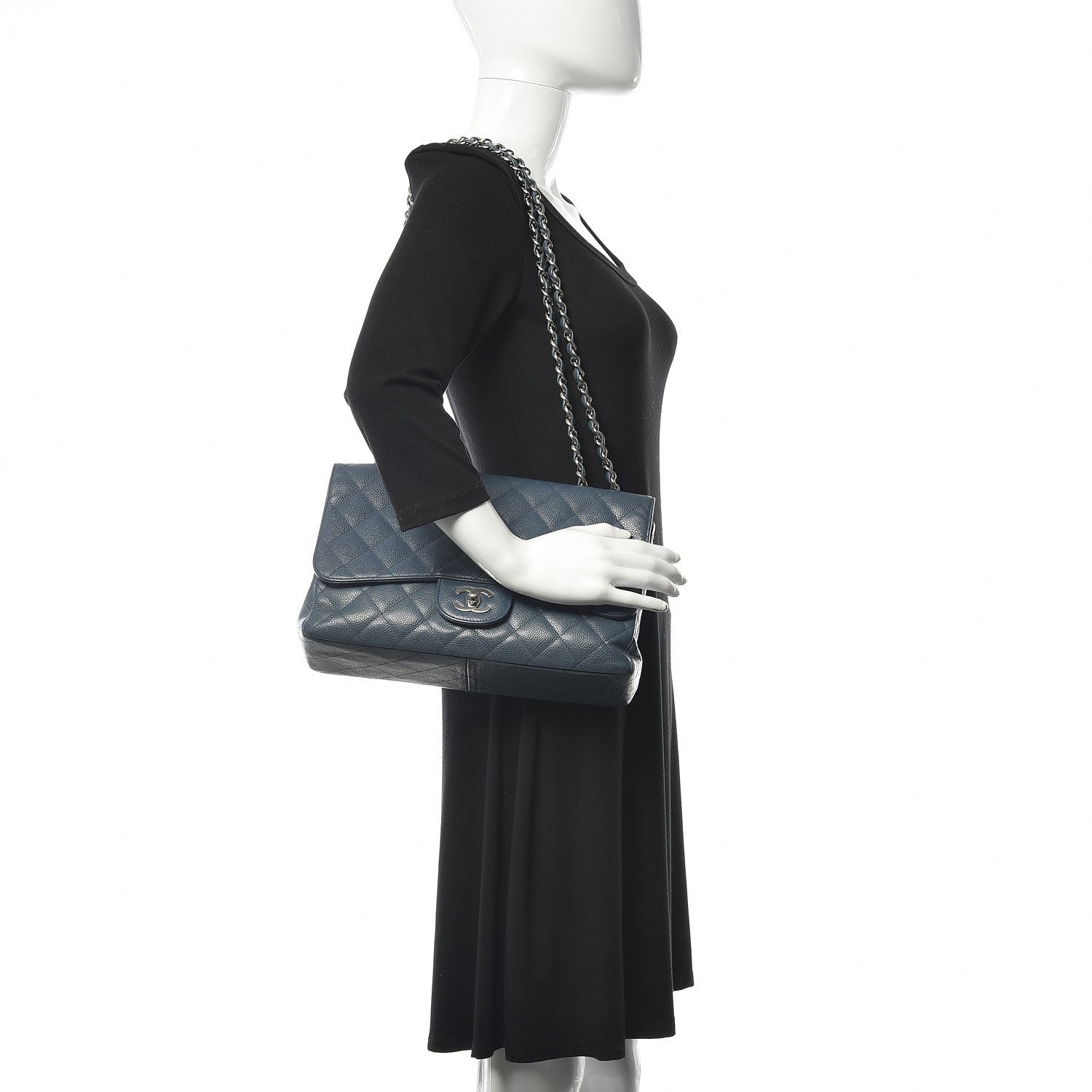Chanel Caviar Quilted Jumbo Single Flap Dark Blue 2 of 18