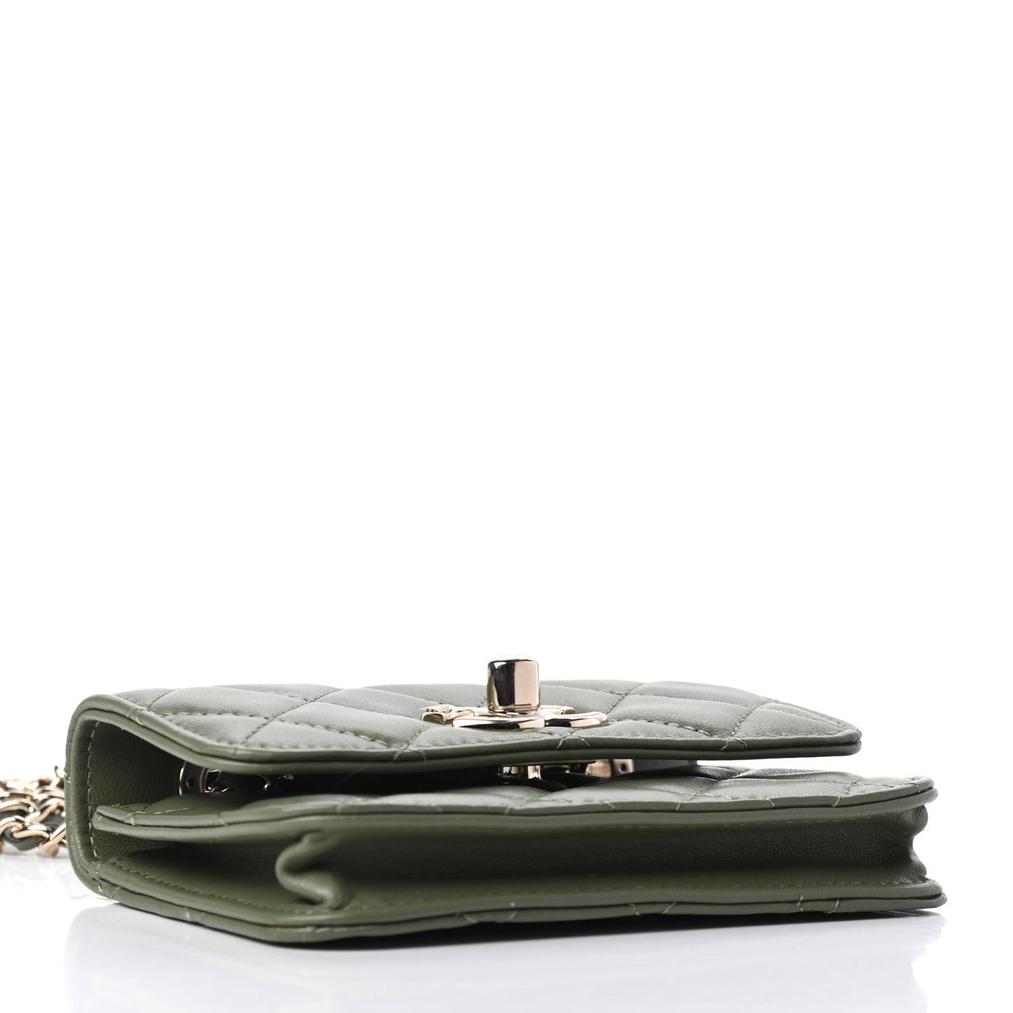 Lambskin Quilted Trendy CC Card Holder On Chain Green
