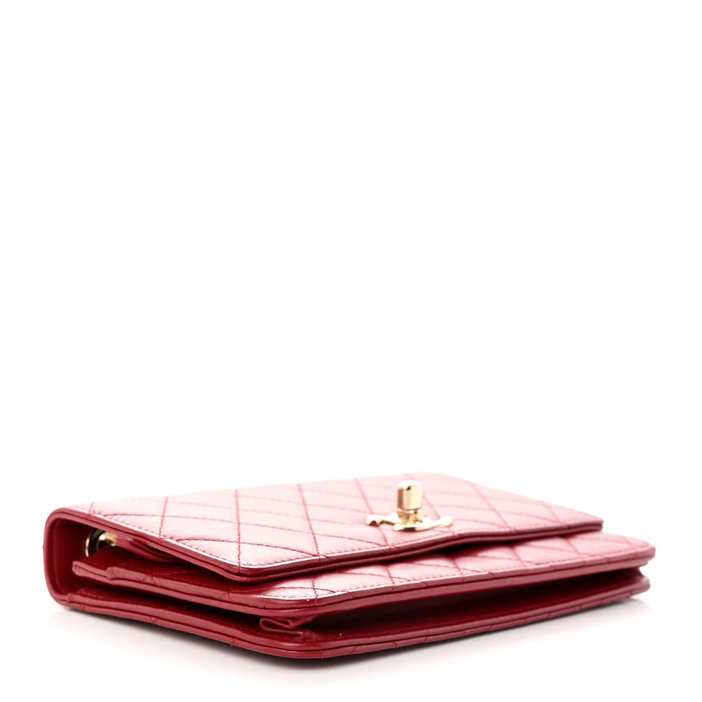 Lambskin Quilted Trendy CC Wallet On Chain WOC Red