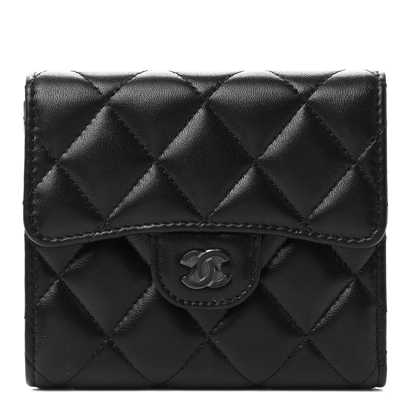 Lambskin Quilted Compact Flap Wallet So Black