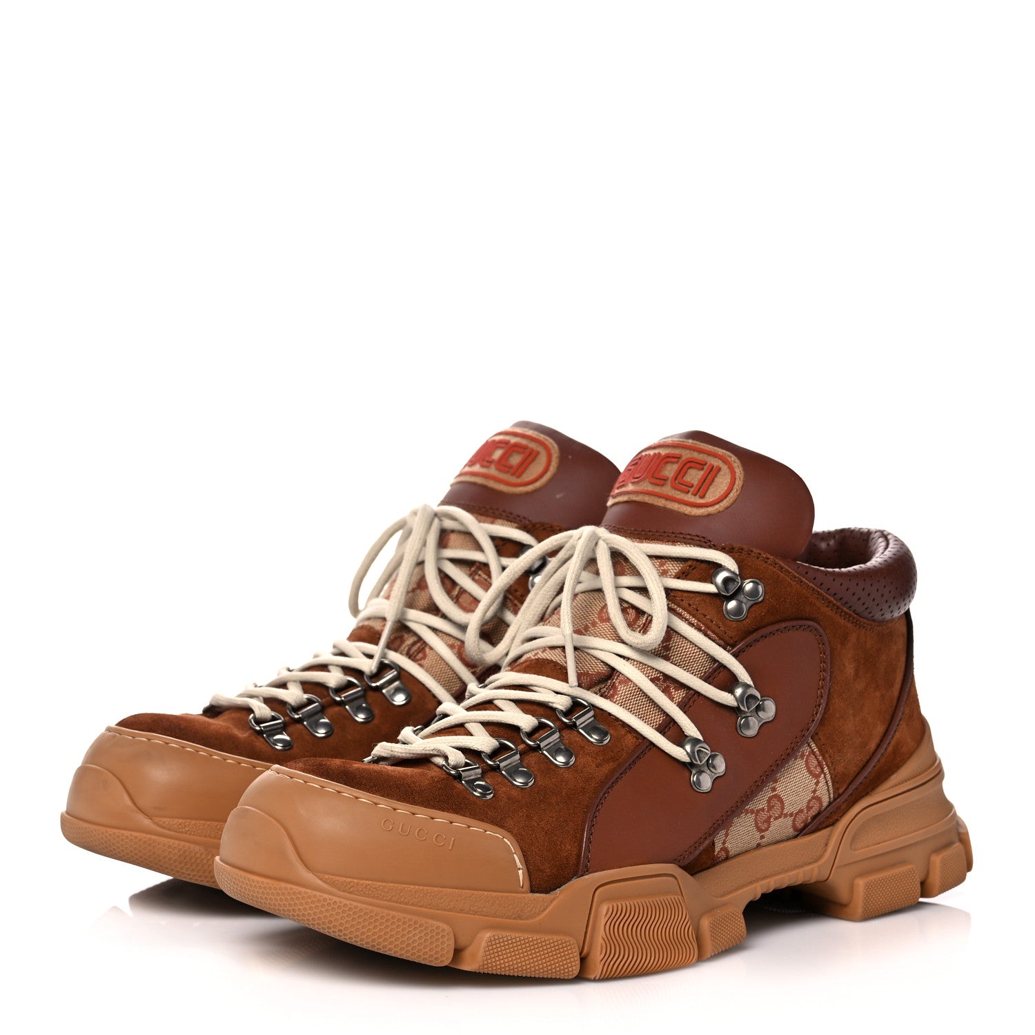 Gucci X SEGA Suede Calfskin GG Monogram Mens Flashtrek Sneakers 11.5 New Cuir Beige Ruggine 3 of 13