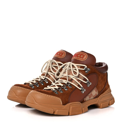Gucci X SEGA Suede Calfskin GG Monogram Mens Flashtrek Sneakers 11.5 New Cuir Beige Ruggine 3 of 13