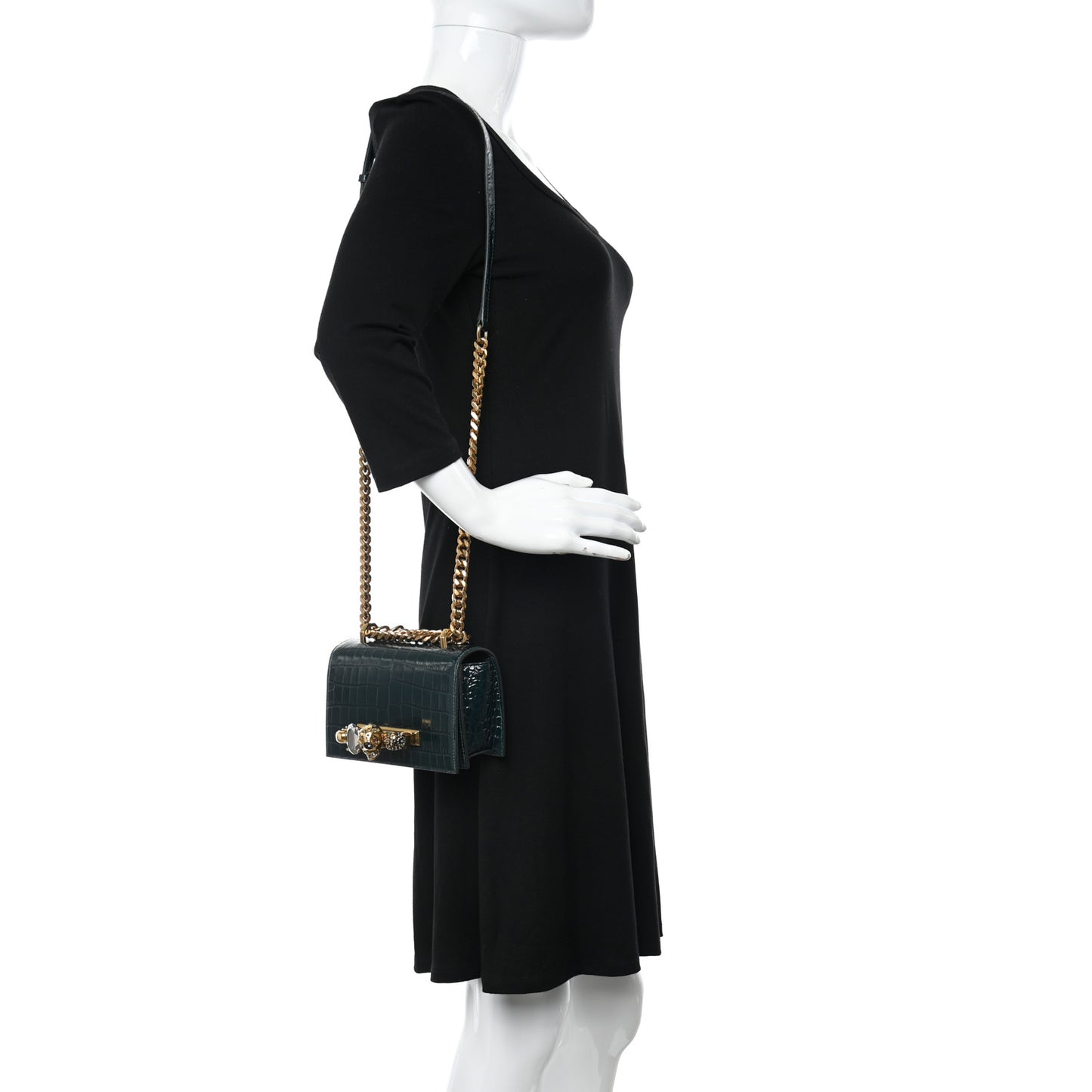 Shiny Crocodile Embossed Jeweled Satchel Emerald
