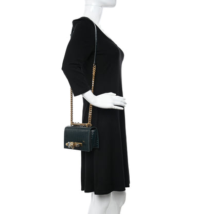 Alexander McQueen Shiny Crocodile Embossed Jeweled Satchel Emerald 2 of 13
