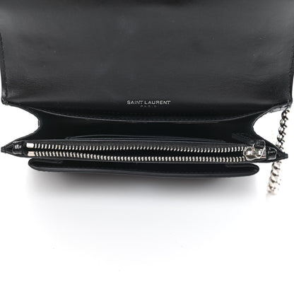 Saint Laurent Calfskin Crocodile Embossed Monogram Sunset Chain Wallet Black 4 of 4