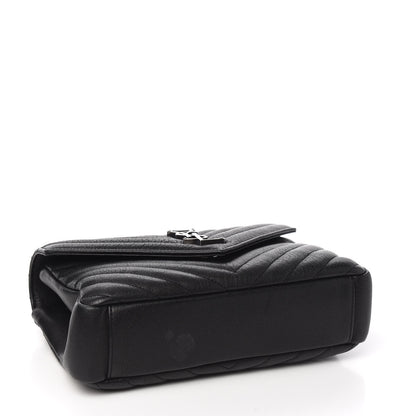 Saint Laurent Sheepskin Matelasse Chevron Monogram Medium College Bag Black 3 of 9