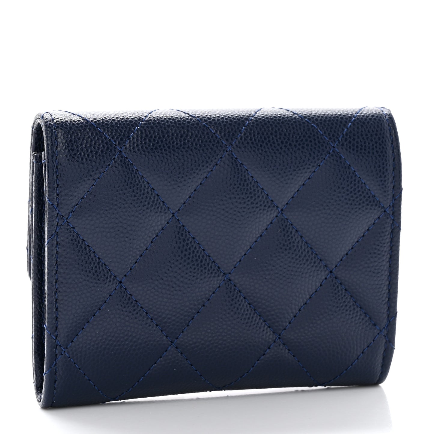 Caviar Quilted Crystal Enamel Flap Card Holder Navy Blue
