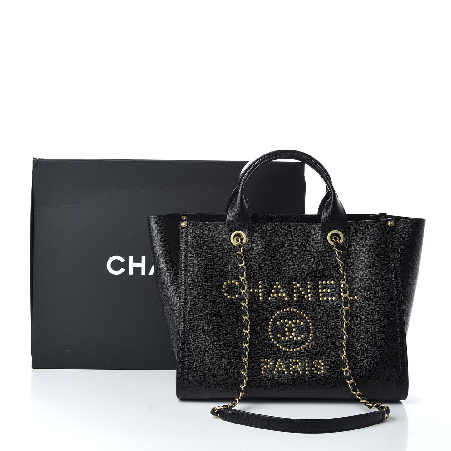 Caviar Small Studded Deauville Tote Black