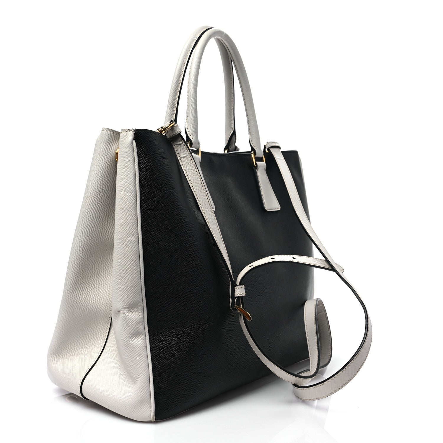 Prada Saffiano Lux Medium Bi-Color Tote Black Talco 3 of 8