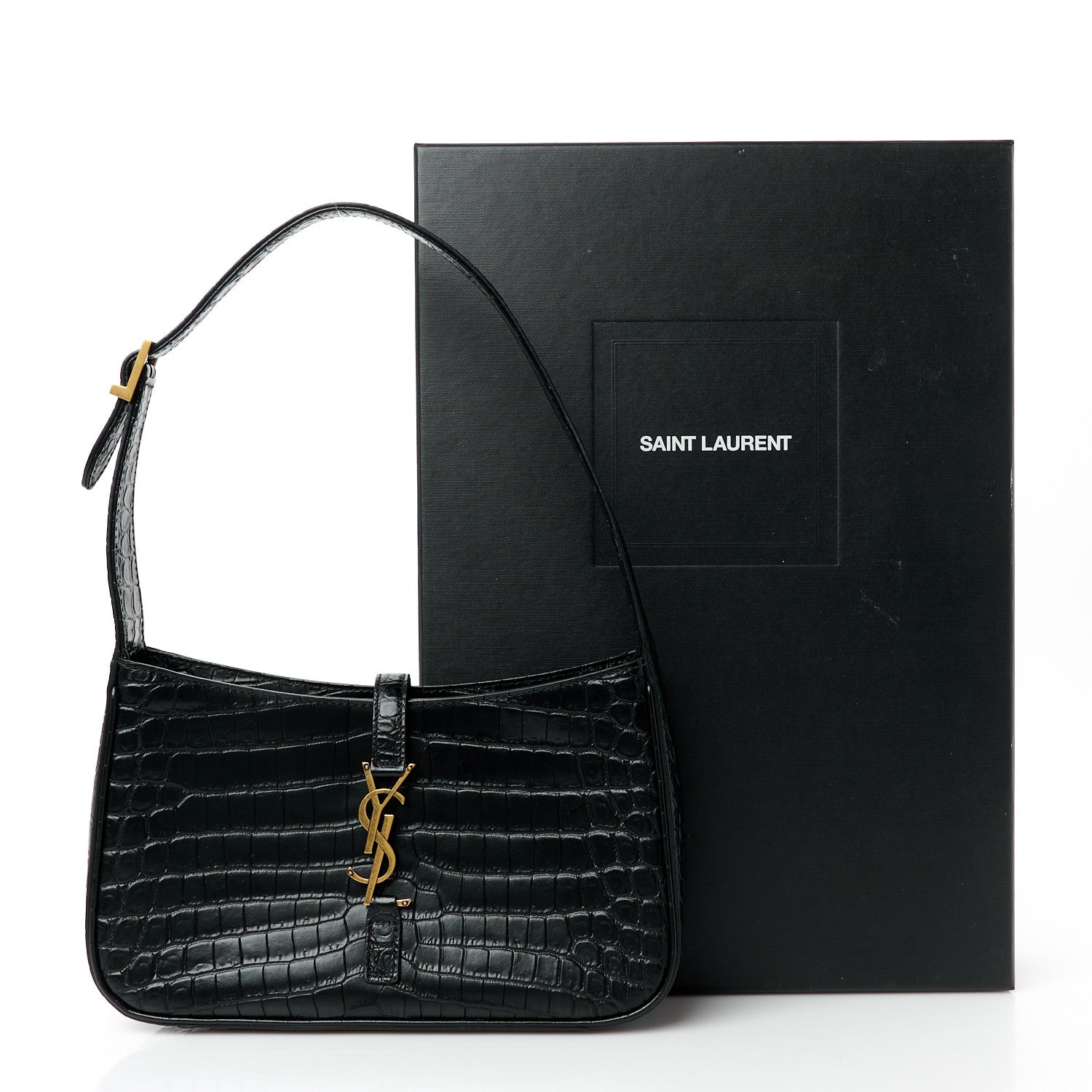 Saint Laurent Calfskin Crocodile Embossed Le 5 A 7 Hobo Black 11 of 11
