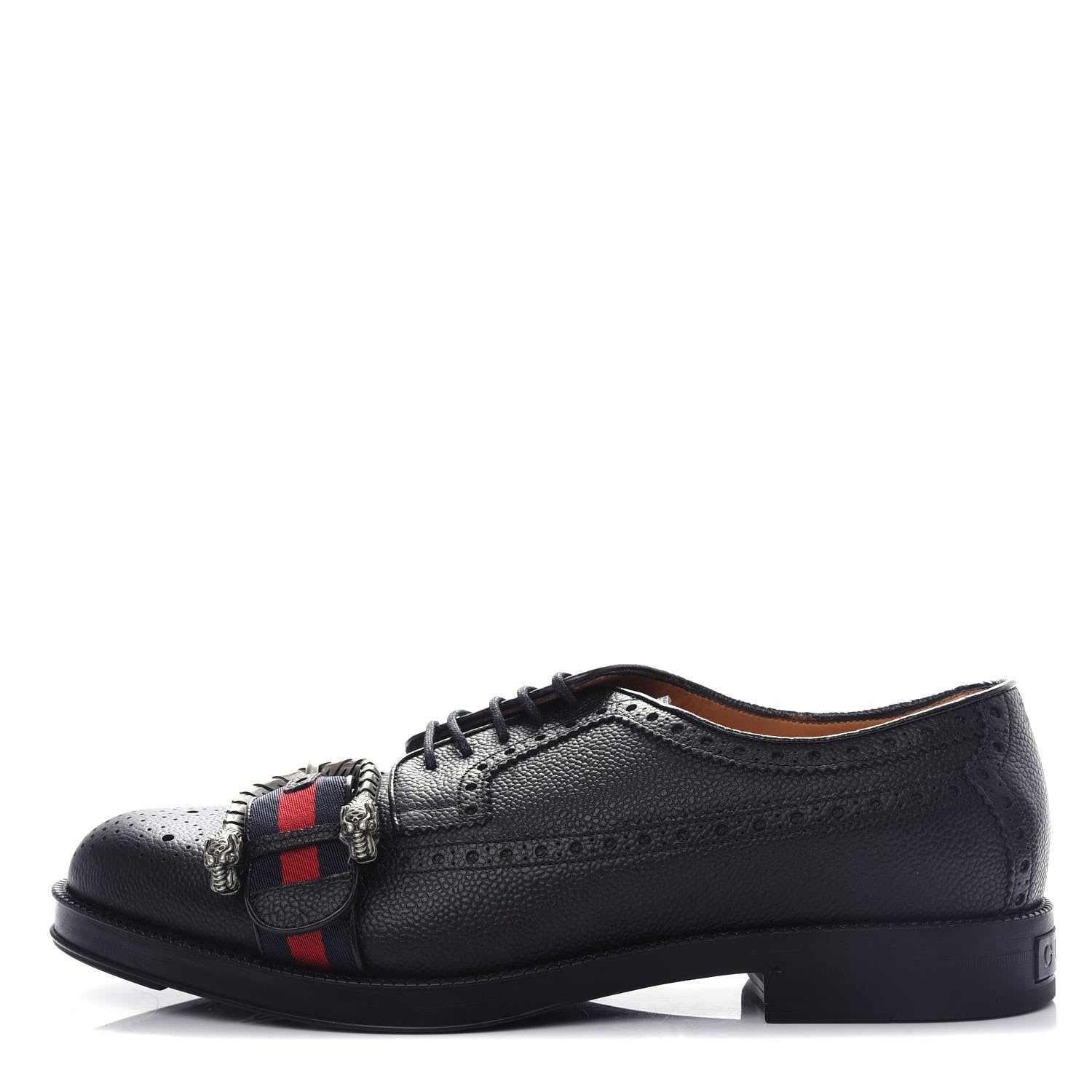 Gucci Calfskin Web Mens Queercore Brogue Derby Loafers 9 Black 1 of 12
