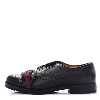 Gucci Calfskin Web Mens Queercore Brogue Derby Loafers 9 Black 1 of 12