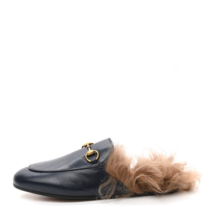 Gucci Calfskin Fur Womens Princetown Slippers 35 Blue Agata 1 of 6