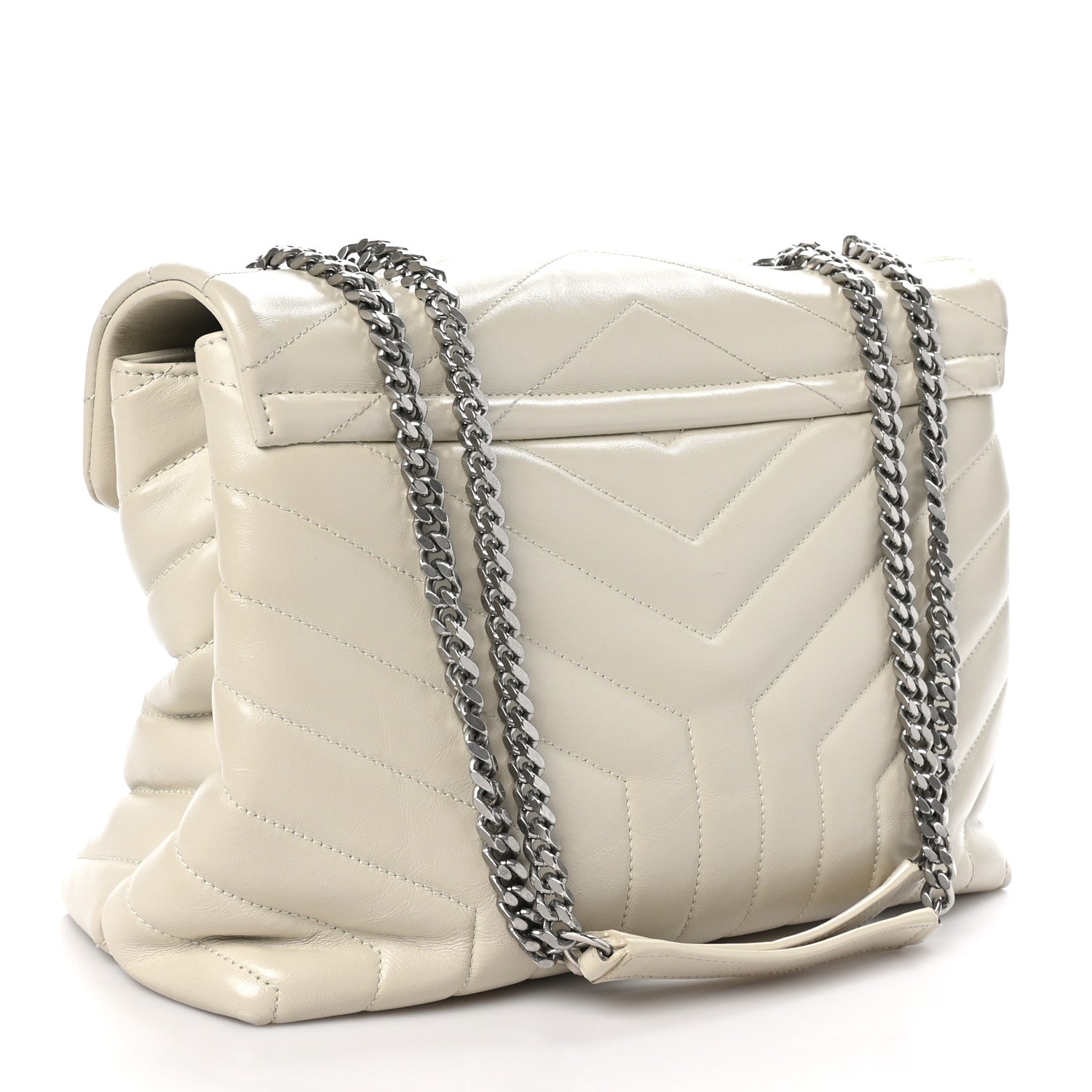 Saint Laurent Calfskin Y Quilted Monogram Medium Loulou Chain Satchel Ivory 3 of 12